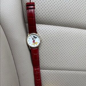 Red Leather Mickey Mouse Watch